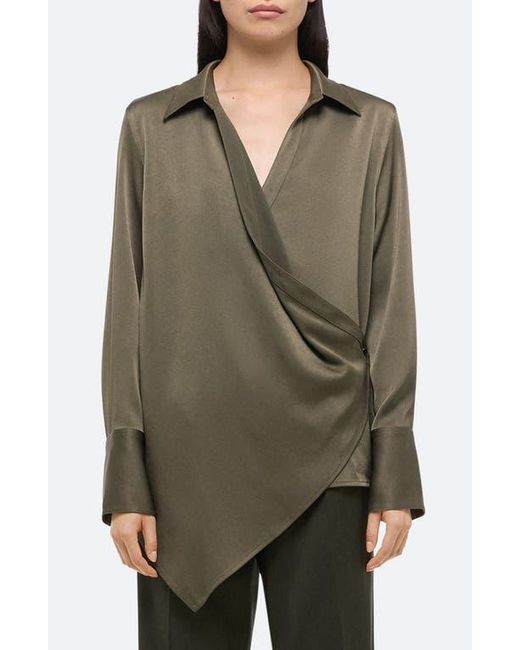 Helmut Lang Green Relax Faux Wrap Shirt