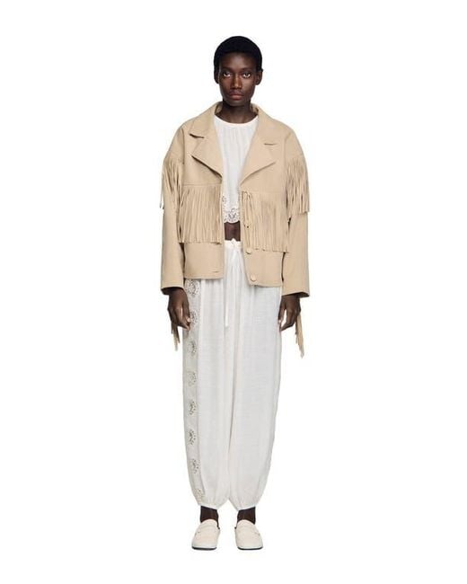 Sandro Natural Fringed Suede Jacket