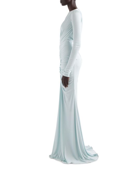 Givenchy Blue Long Sleeve Draped Jersey Evening Gown