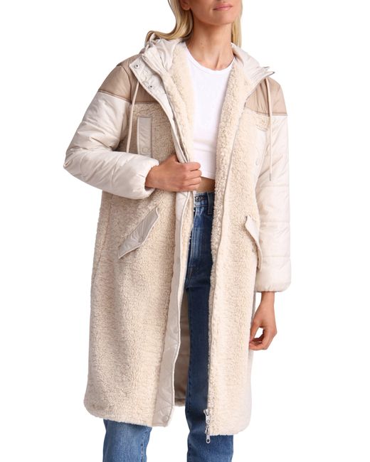 Avec Les Filles Natural Mixed Media Faux Shearling Quilted Hooded C At Nordstrom