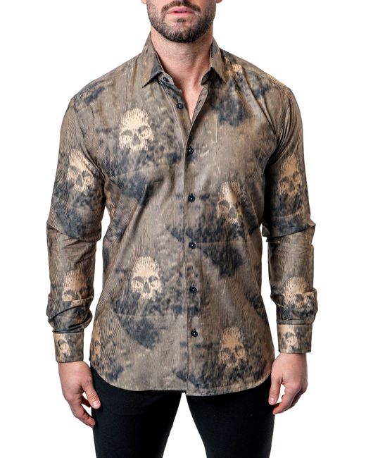 Maceoo Brown Einstein Skull Sand Contemporary Fit Button-up Shirt At Nordstrom for men