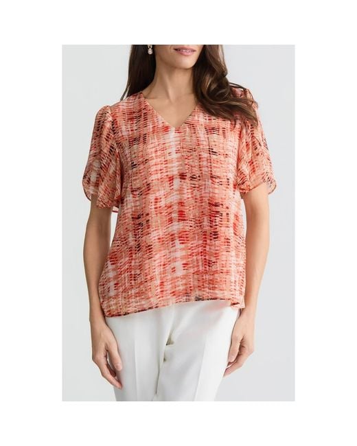 Kasper Red Flutter Sleeve Top