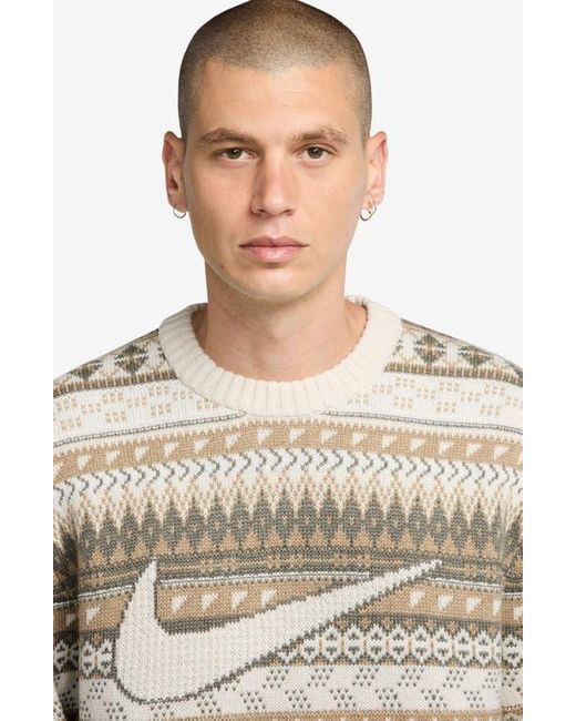 Nike Life Fair Isle Swoosh Wool Blend Crewneck Sweater in Nike Life Fair Isle Swoosh Wool Blend Crewneck Sweater in