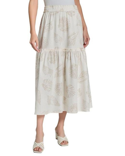 Jones New York Multicolor Seashell Print Tiered Linen Blend Skirt