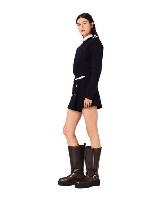 Maje Black Tweed Shorts With Contrast Band