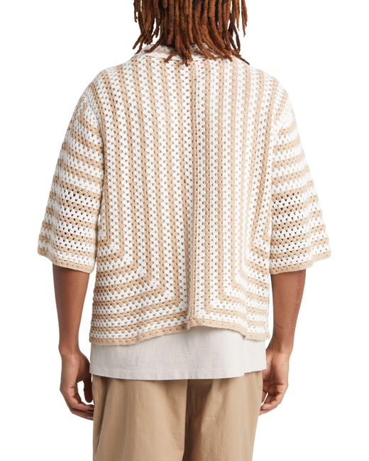 Checks Natural Stripe Crochet Cotton Button-up Shirt for men