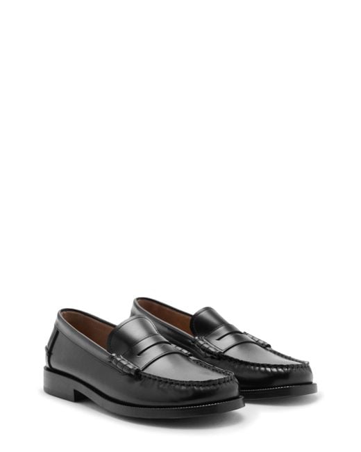 Mango Black Leather Penny Loafer for men