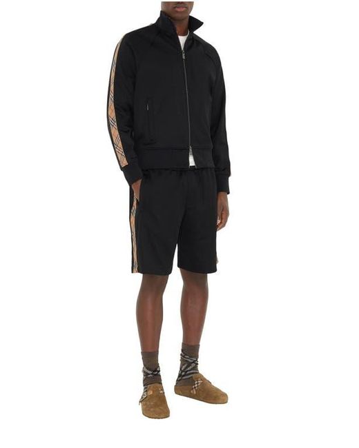 Burberry Black Check Trim Cotton Blend Track Jacket for men