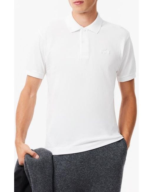 Lacoste White Small Croc Polo for men