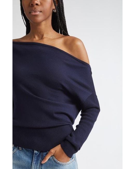 Ramy Brook Blue Chance Wool Off The Shoulder Sweater