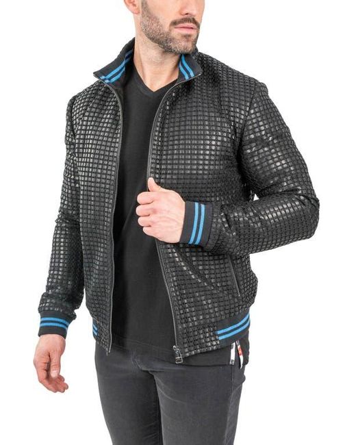 Maceoo Black Geometric Leather Jacket for men