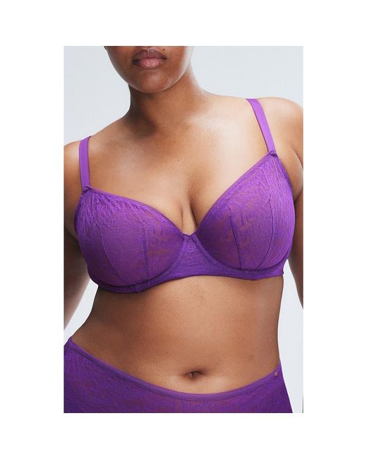 Savage x Fenty Purple Signature Script Lace Underwire Demi Bra