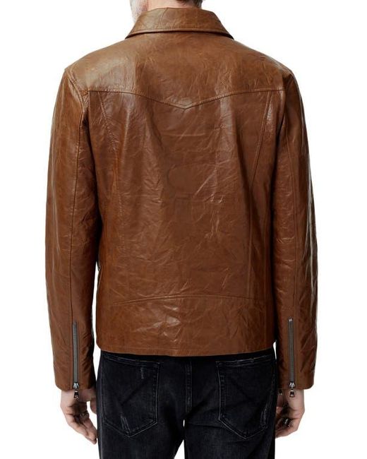 John Varvatos Brown Crinkled Leather Jacket for men