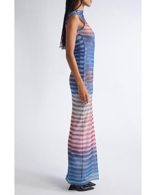 Jean Paul Gaultier Blue Air Print Mesh Body-Con Dress