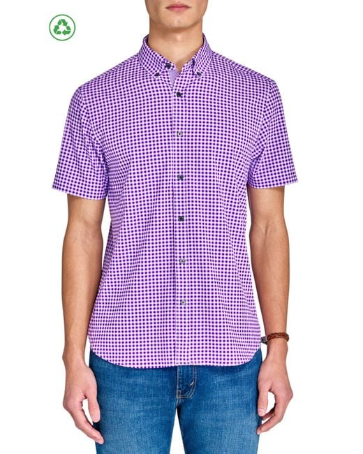 Con.struct Purple Slim Fit Mini Check Recycled 4-Way Stretch Performance Short Sleeve Shirt for men