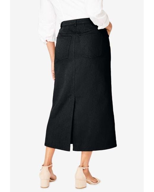 Jessica London Black Classic Cotton Denim Midi Skirt