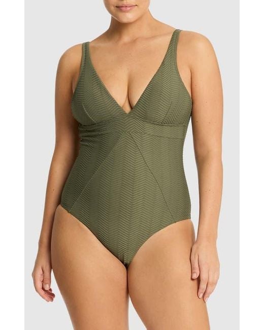 Sea Level Green Caracus Textured One-Piece Swimsuit