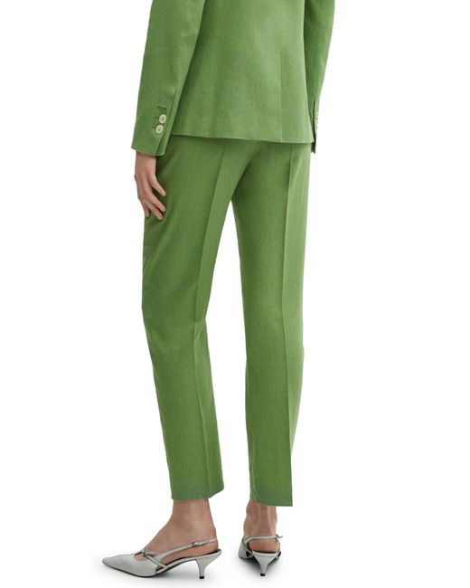 Mango Green Straight Leg Linen Pants