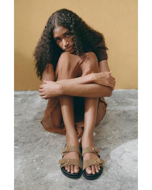 Mango Brown Double-Buckle Slide Sandal