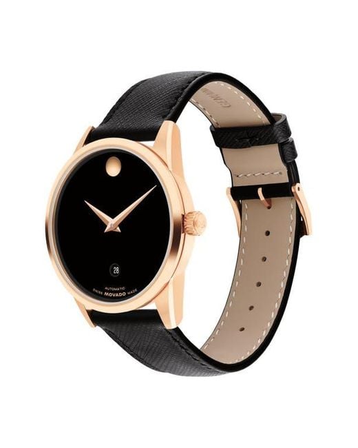 Movado Black Museum Classic Automatic Leather Strap Watch, 40Mm for men