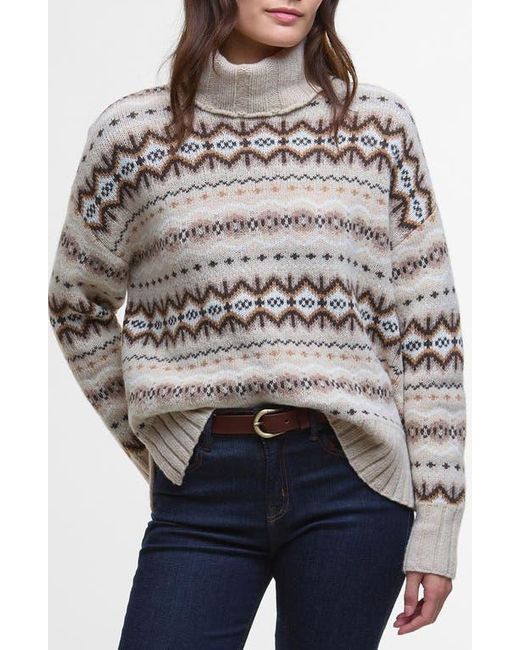 Barbour Gray Helen Fair Isle Wool Blend Turtleneck Tunic Sweater