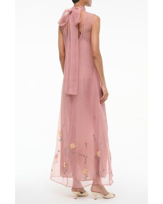 Staud Pink Albee Embroidered Sleeveless Maxi Dress