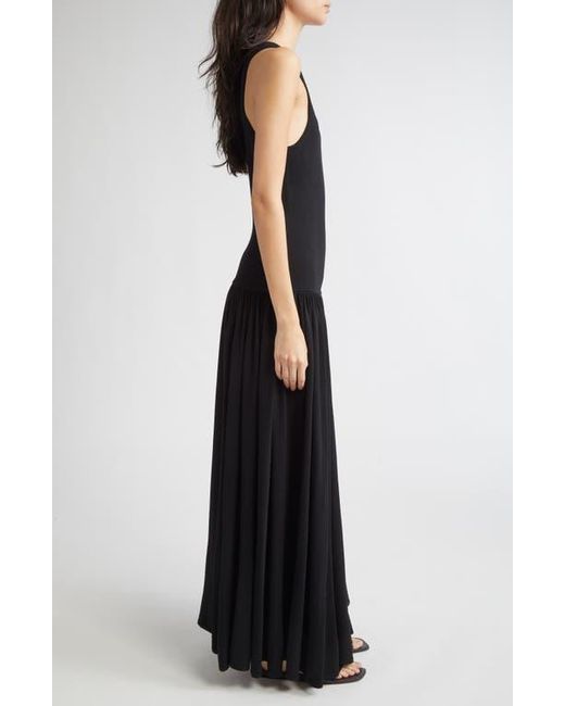 Loulou de Saison Black Jada Drop Waist Jersey Maxi Dress