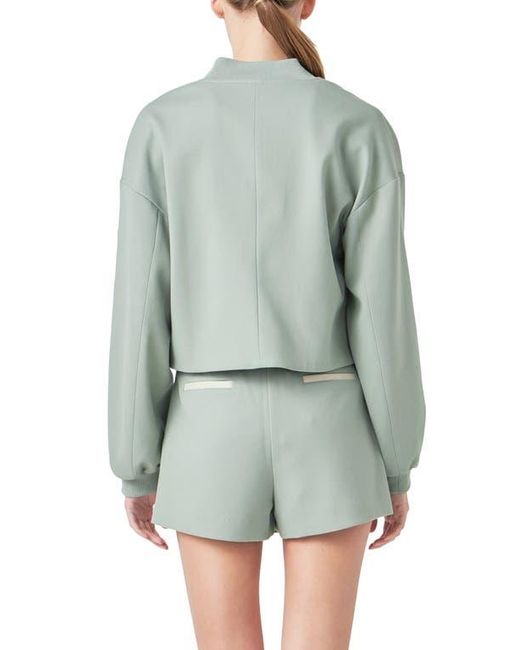 Grey Lab Green Crop Bomber Jacket