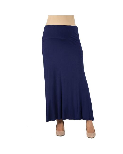 24seven Comfort Apparel Blue Maternity Elastic Waist Maxi Skirt
