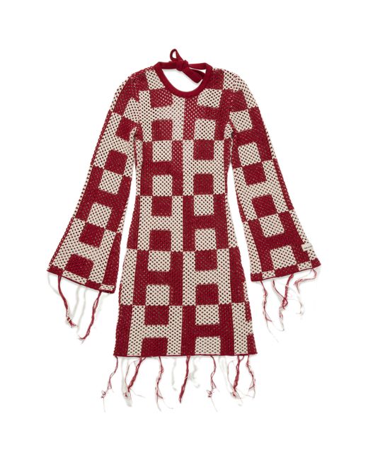 Honor The Gift Red Long Sleeve Openwork Mini Sweater Dress