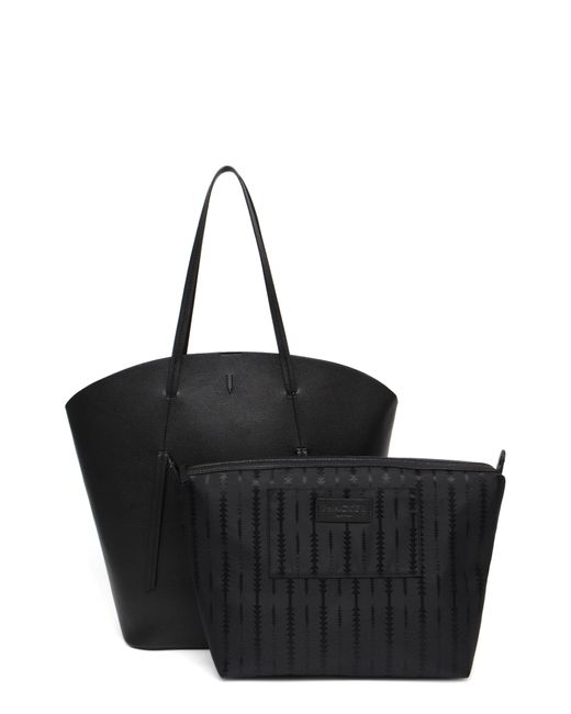 thacker Black Leather Tote With Removable Pouch