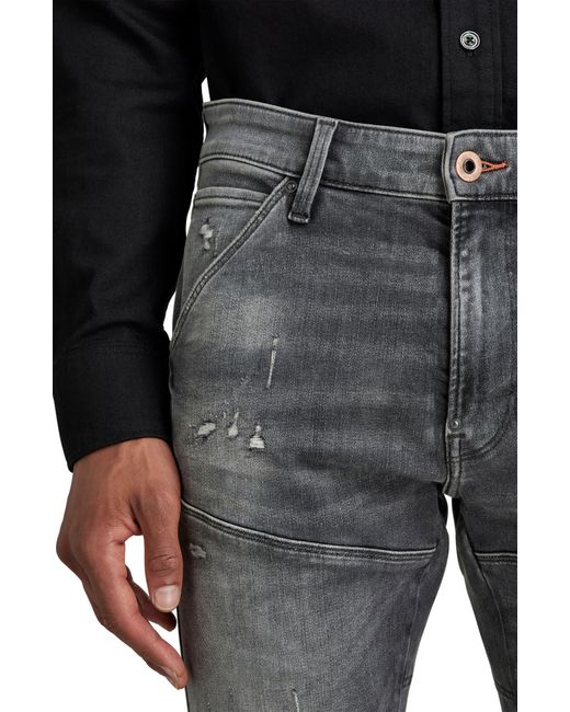 G-Star RAW Black 5620 3d Zip Knee Distressed Skinny Jeans for men