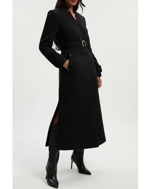 Karen Millen Black Wool Notch Neck Belted Maxi Coat