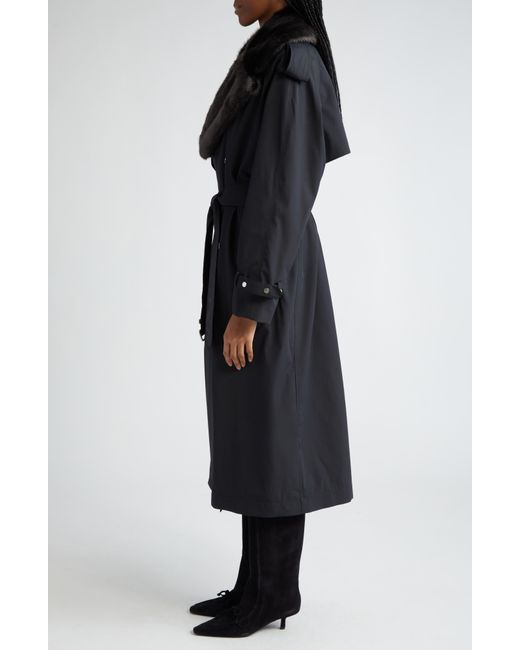Burberry Black Kennington Oversize Water Resistant Trench Coat With Removable Faux Fur Trim