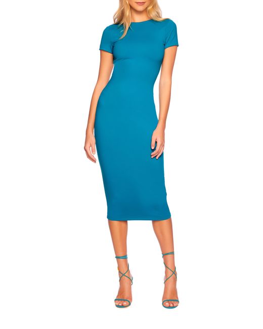 Susana Monaco Blue Short Sleeve Open Back Body-con Midi Dress