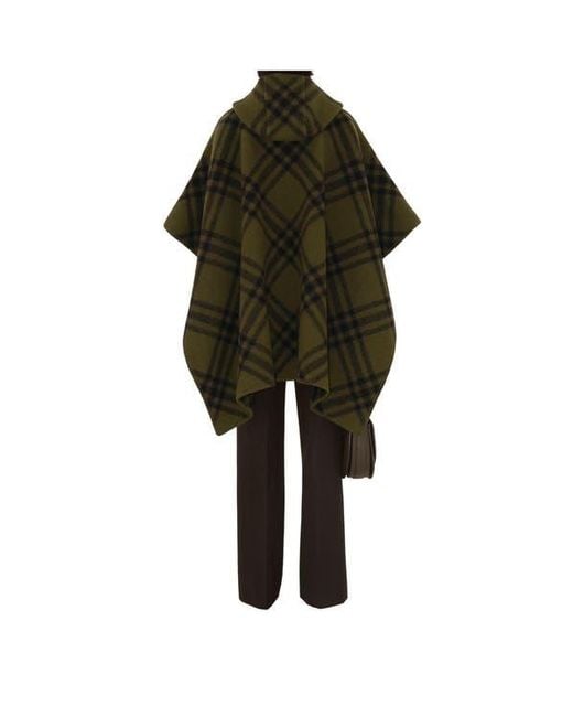 Burberry Green Reversible Check Wool Cape