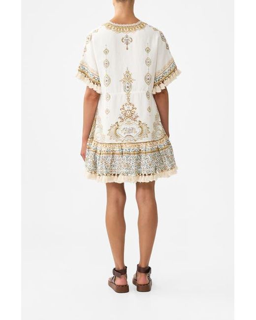 Camilla Natural Short V Neck Embroidered Dress