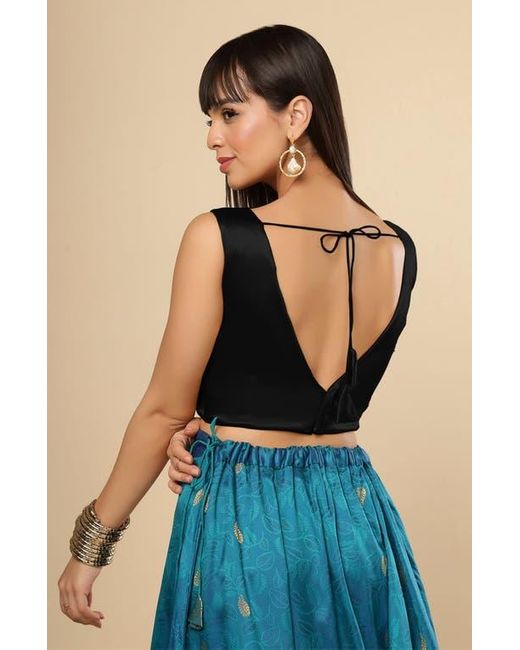 One Minute Saree Black Amiya Satin Comfort Stretch V Neck Sleeveless Blouse For