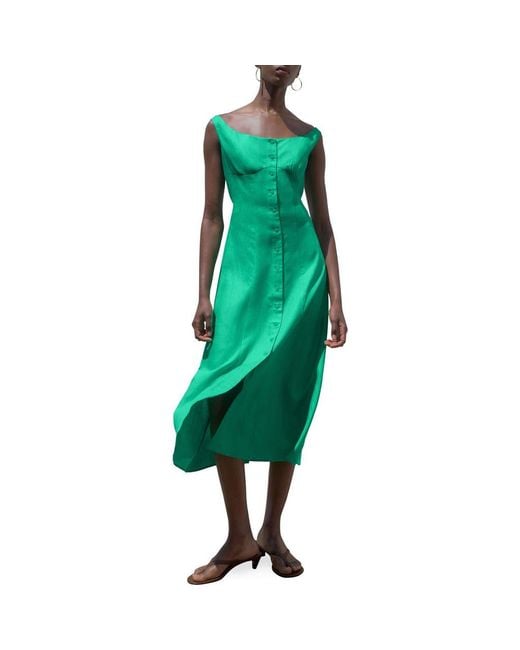 Mango Green Button-Up Midi Dress