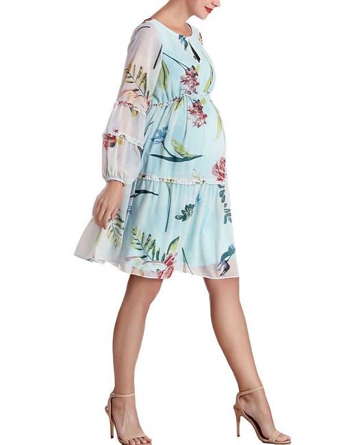 Kimi + Kai Blue Aliz Long Sleeve Maternity Babydoll Dress