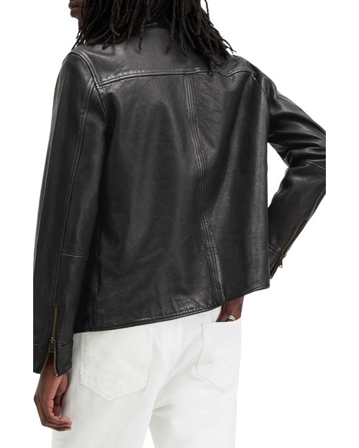 AllSaints Black Miller Lambskin Leather Biker Jacket for men