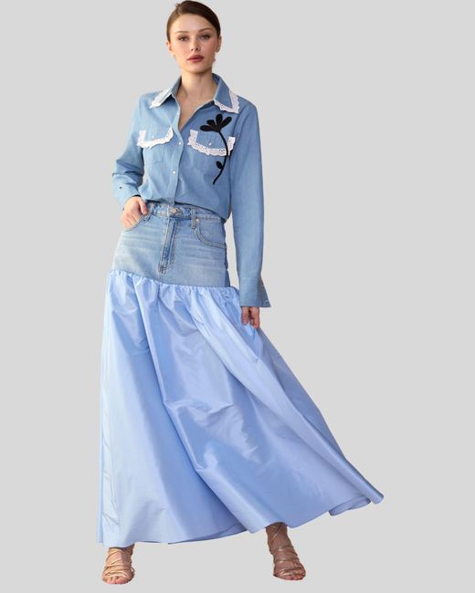 Cynthia Rowley Blue Denim Taffeta Skirt