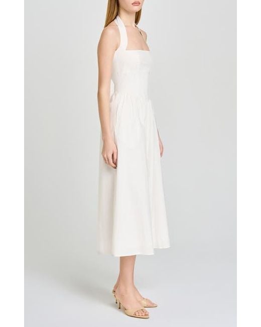 Wayf Camellia Halter Neck Stretch Cotton Midi Dress in White | Lyst