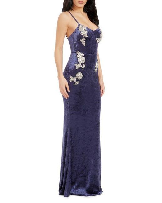 Dress the Population Blue Giovanna Crystal Detail Velvet Mermaid Gown