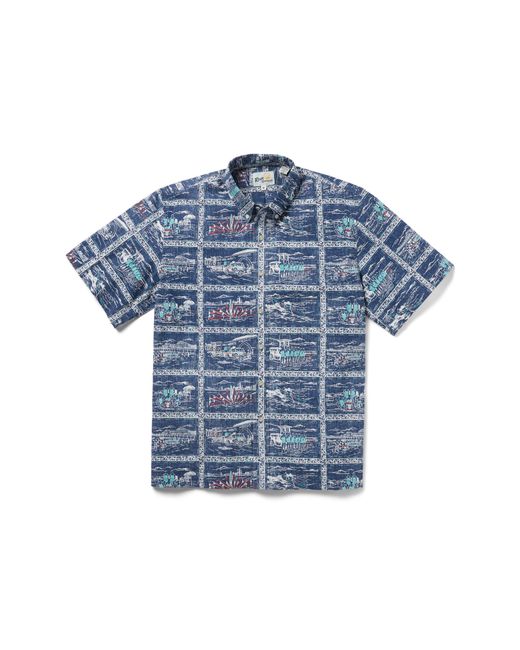 Reyn Spooner Blue Lifeguards Classic Fit Print Short Sleeve Button-down Shirt for men