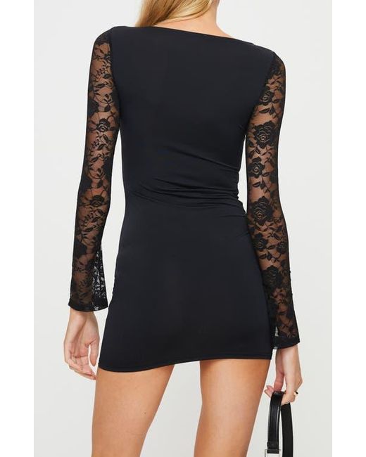 Princess Polly Black Covington Lace Panel Long Sleeve Minidress