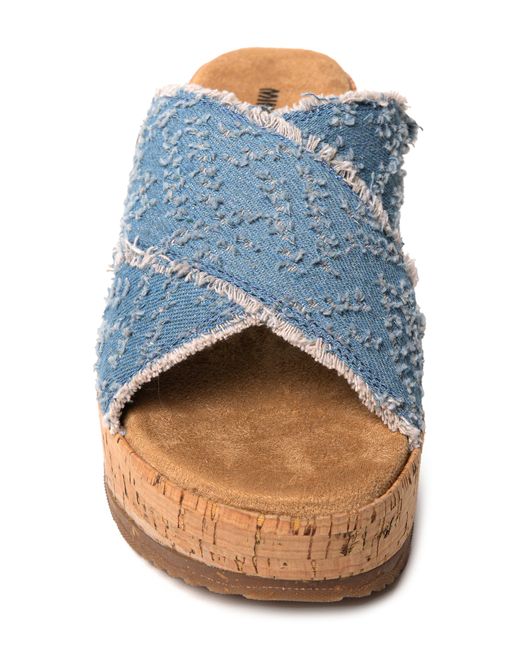 Minnetonka Posey Platform Wedge Slide Sandal in Blue | Lyst