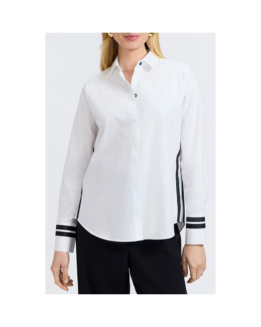 Foxcroft White Brooke Grosgrain Trim Cotton Button-Up Shirt
