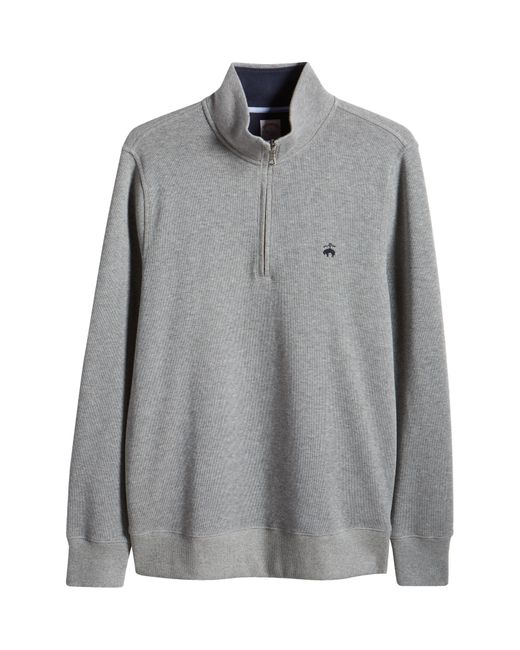 Brooks Brothers Gray Rib Cotton Half Zip Pullover for men
