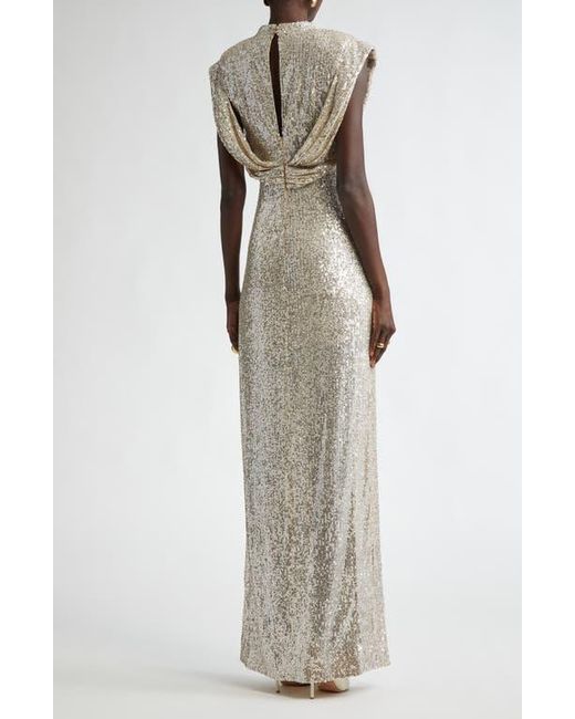 St. John Multicolor Sequin Embroidered Drape Back Gown